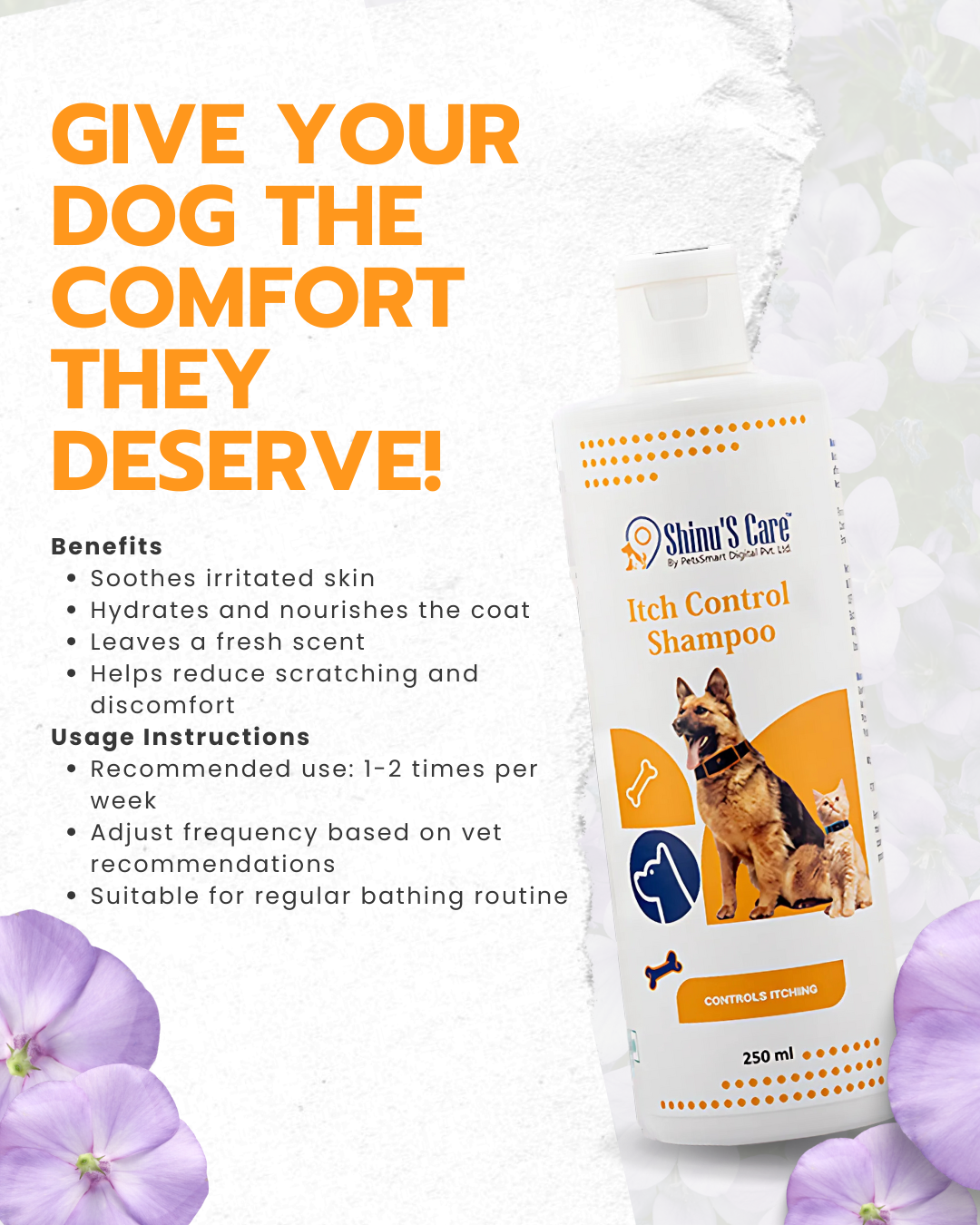 Itch Control Shampoo for Dogs Gentle, Soothing Relief for Itchy, Irritated Skin 250/30ml