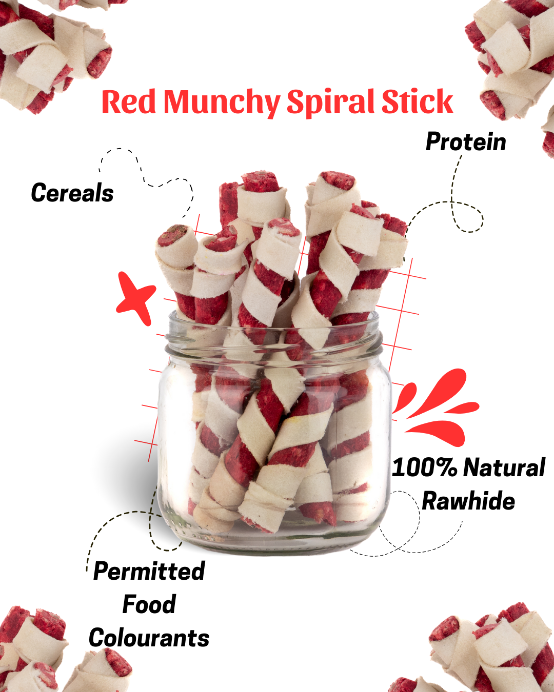 Red Spiral Stick Fun, Chewy, and Delicious Treat for Dogs of All Sizes 200/400 gm