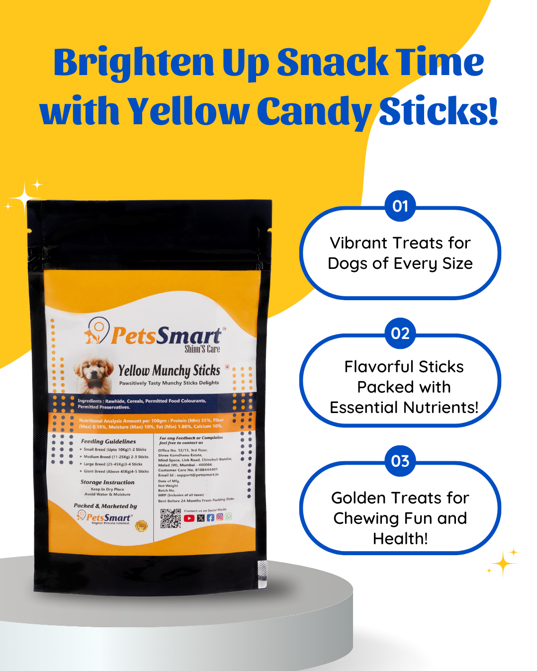 Yellow Candy Sticks Tasty and Nutritious Chew Treat for Dogs of All Sizes 200gm