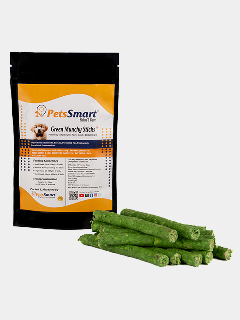 Chew Sticks Easily Digestible Rich of High Protien Green Munchy Sticks Dog Treat 200/400 gm