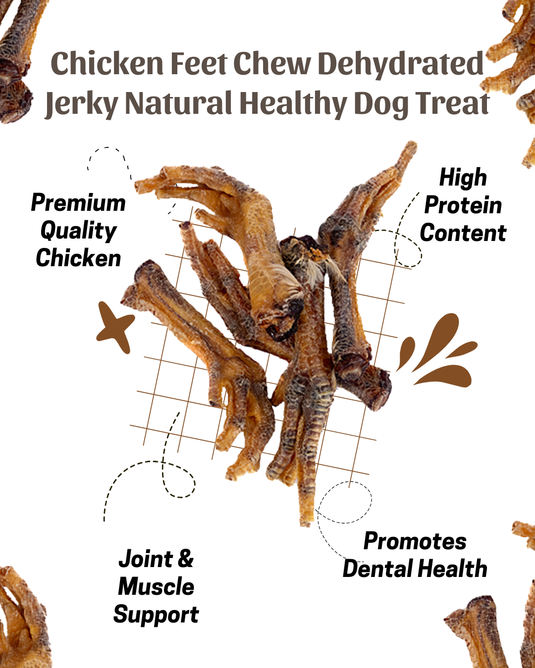 Chicken Feet Chew Dehydrated Jerky Natural Healthy Dog Treat 50/200 gms