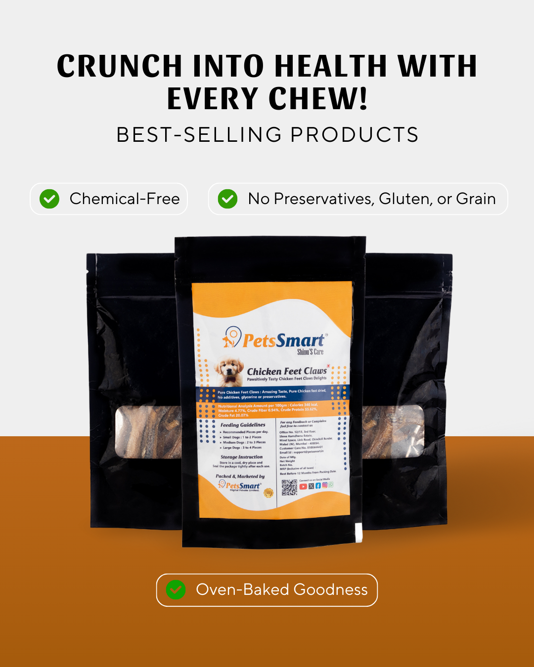 Chicken Feet Chew Dehydrated Jerky Natural Healthy Dog Treat 50/200 gms