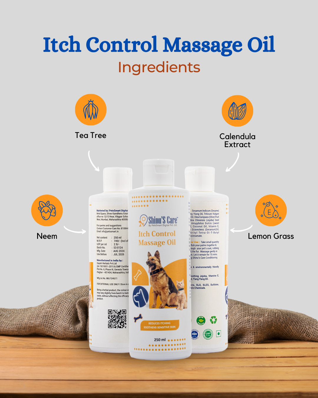 Itch Control Massage Oil for Dogs: Soothing Relief & Moisturizing Comfort for Skin 250/30ml