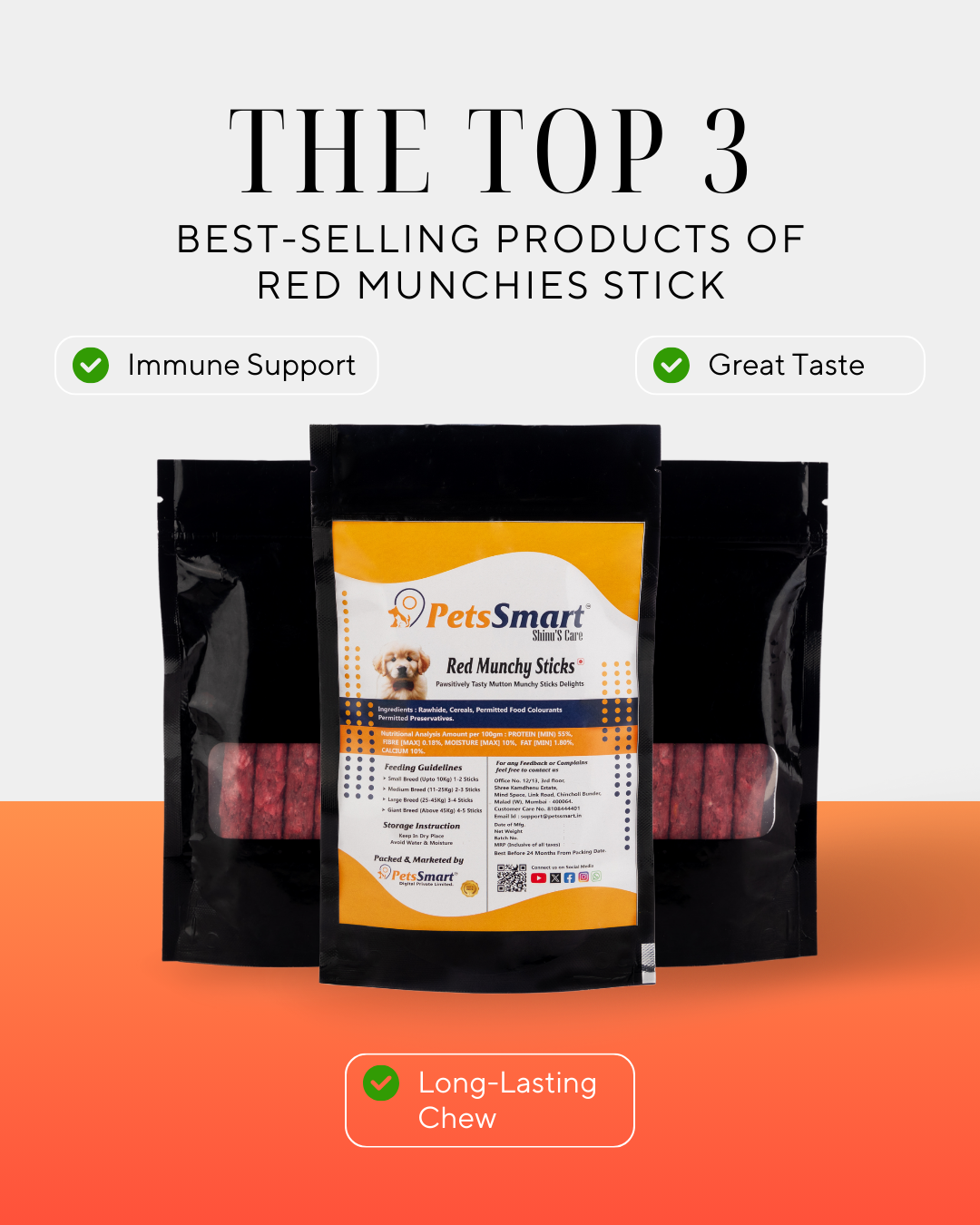 Red Munchies Stick Tasty, Nutritious Chew Treat for Dogs of All Sizes 200/400 gm