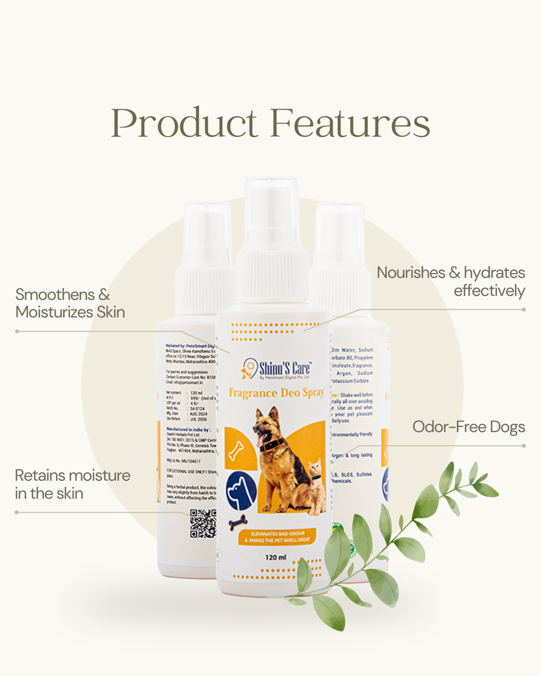 Odour Remover Spray for Pets,Dogs & Cats - Dog Deodorant Spray Urine & Potty Smell Remover 120/30ml