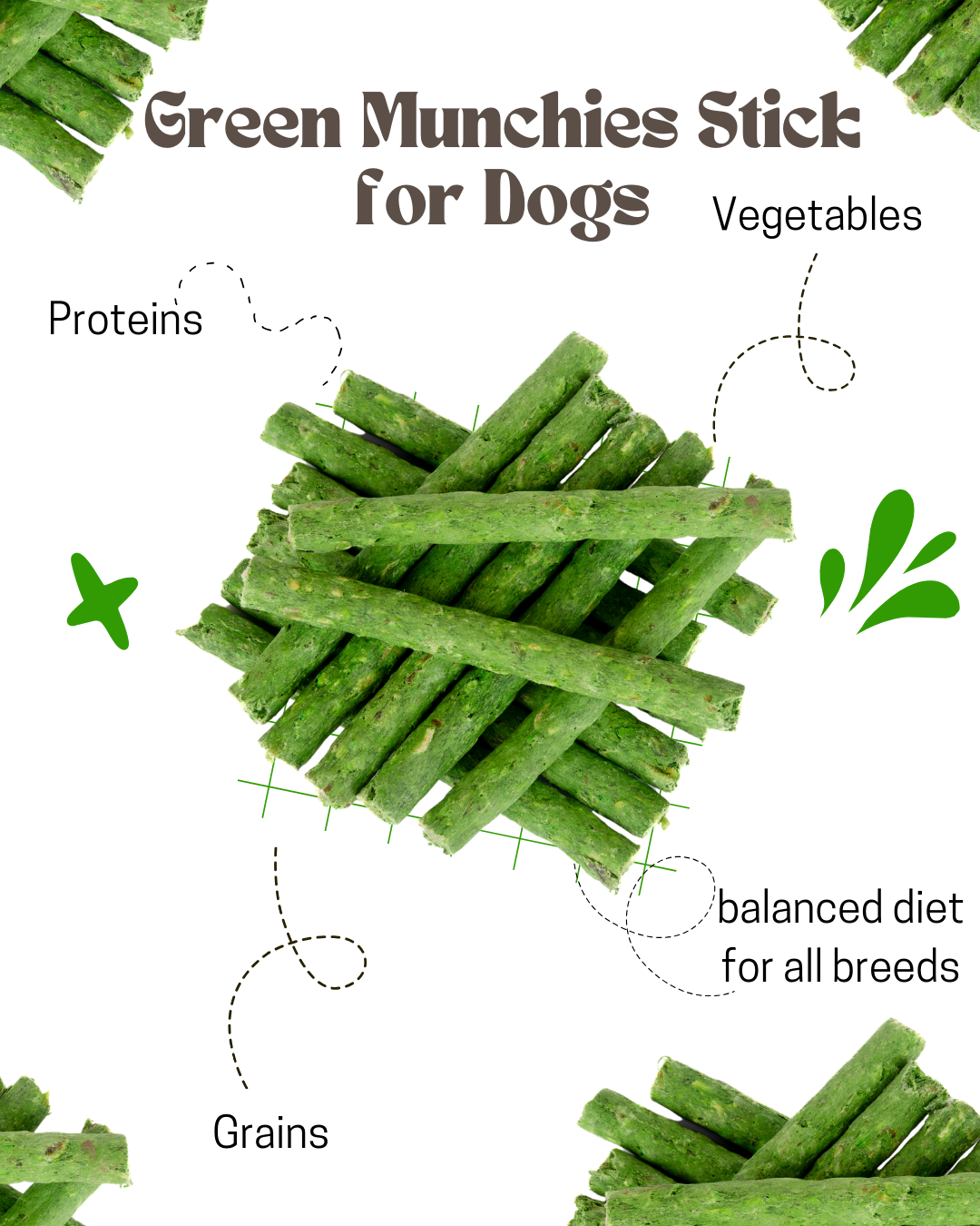 Chew Sticks Easily Digestible Rich of High Protien Green Munchy Sticks Dog Treat 200/400 gm