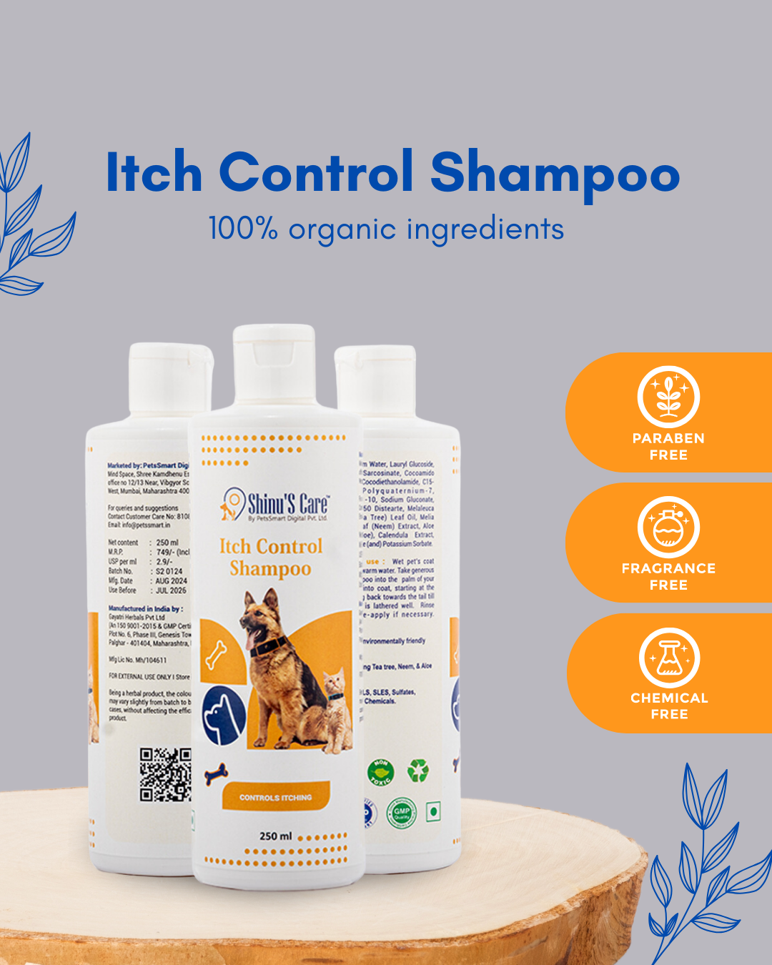 Itch Control Shampoo for Dogs Gentle, Soothing Relief for Itchy, Irritated Skin 250/30ml