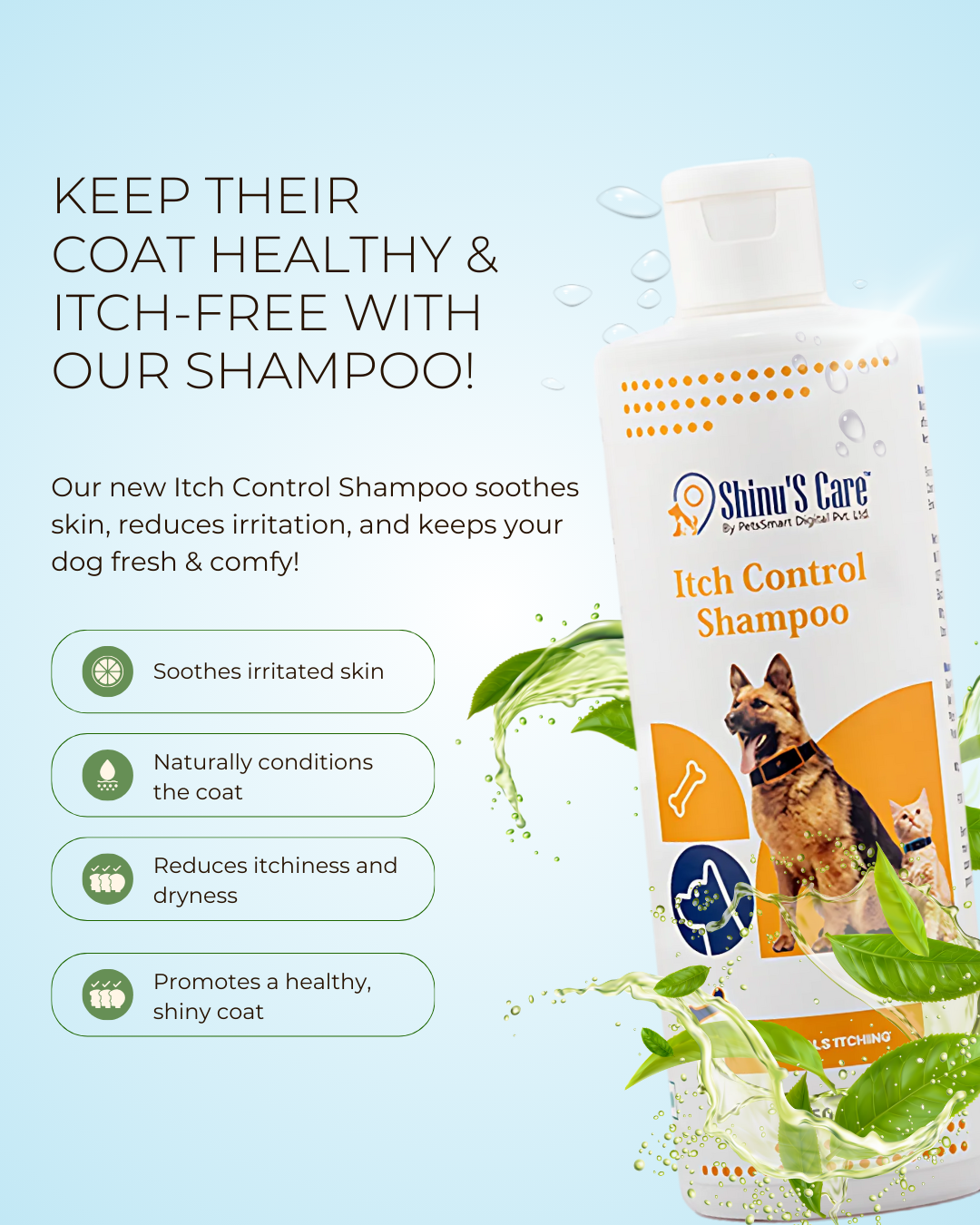 Itch Control Shampoo for Dogs Gentle, Soothing Relief for Itchy, Irritated Skin 250/30ml